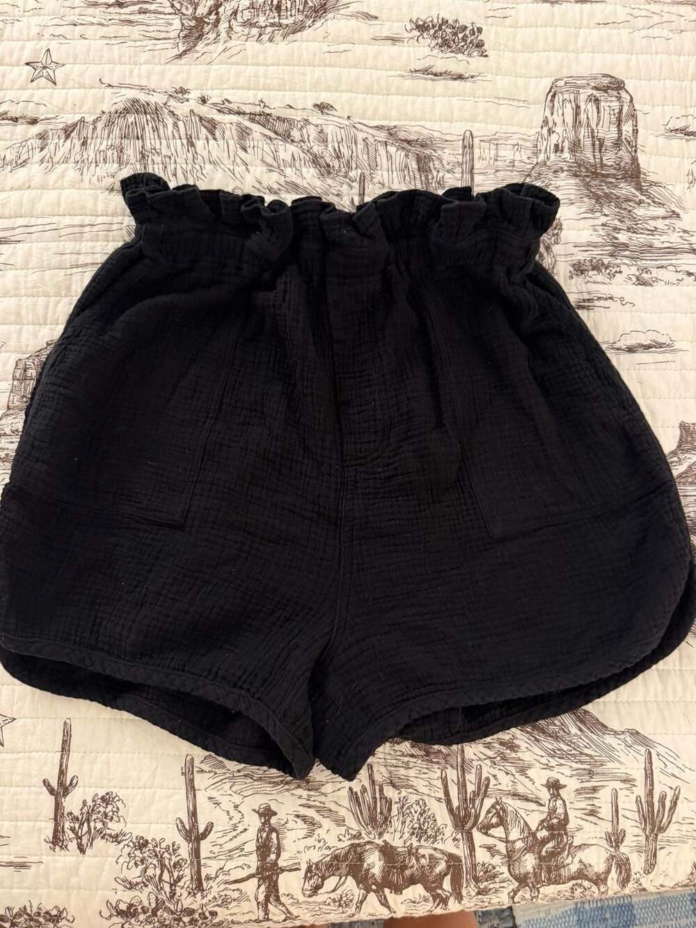 Splendid RS2C60X Shorts Size Large Black Gauze Paperbag Waist Cotton